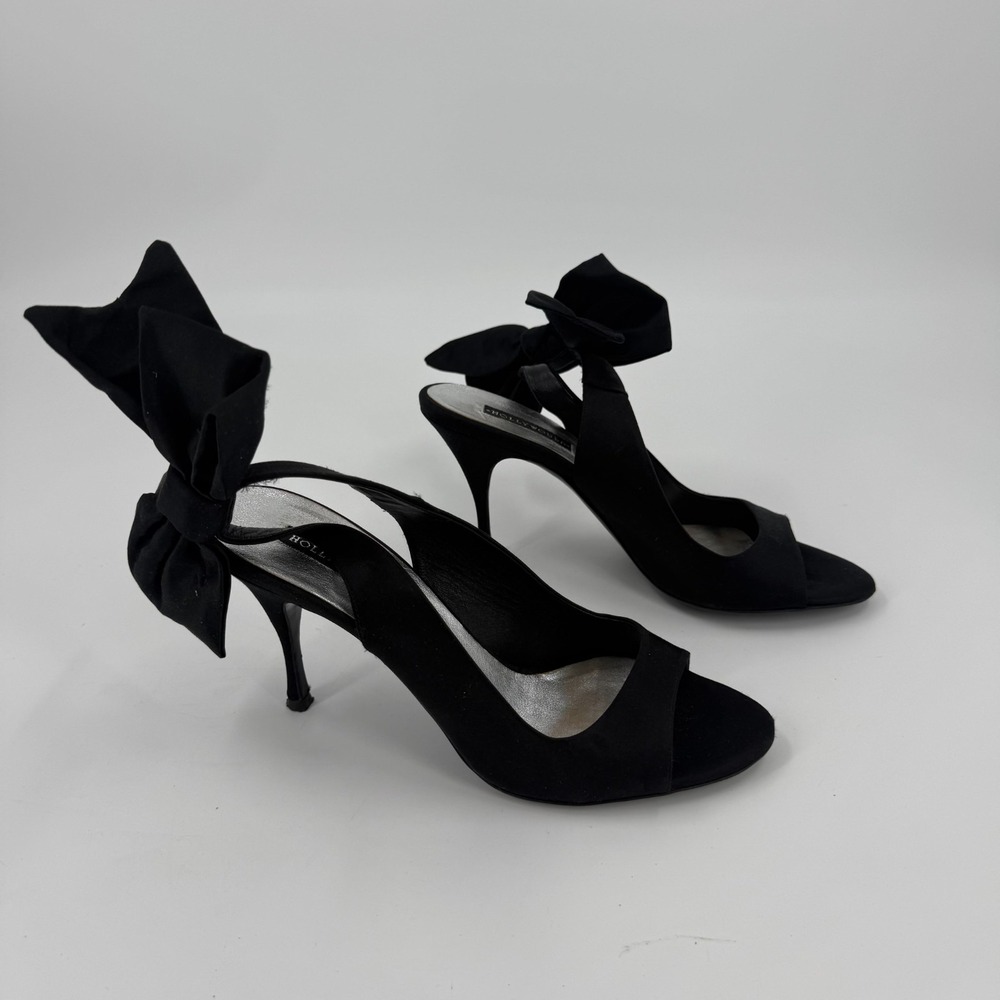 Hollywould Slingback Heels Womens EU Size 8.5 Black Partywear Open Toe Bow Strap